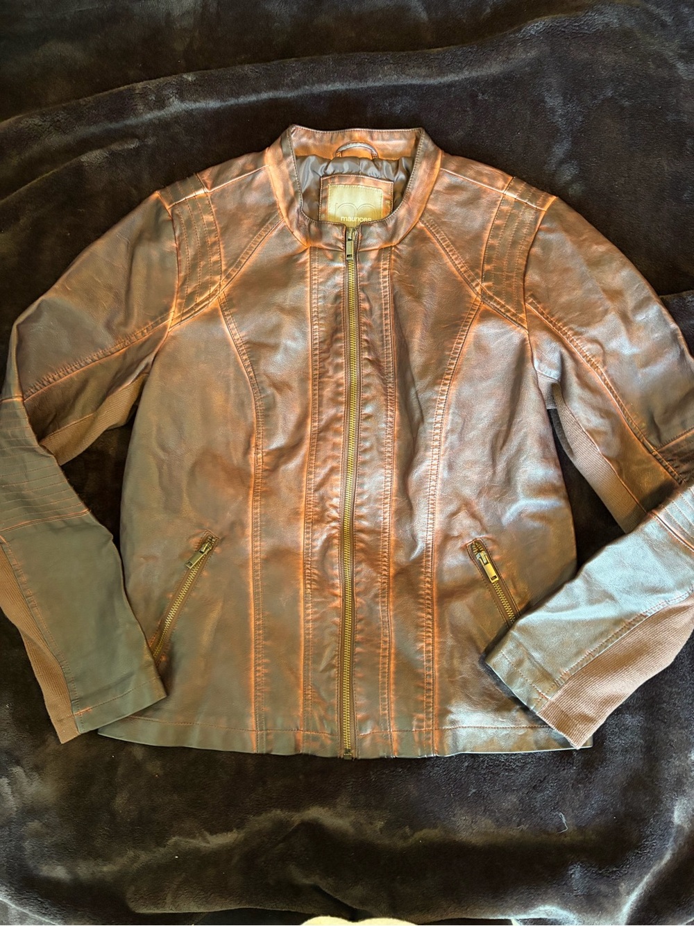 Maurices Brown Leather Moto Jacket with Zip Pockets